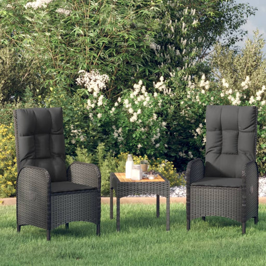 3-piece garden lounge set with cushions black poly rattan