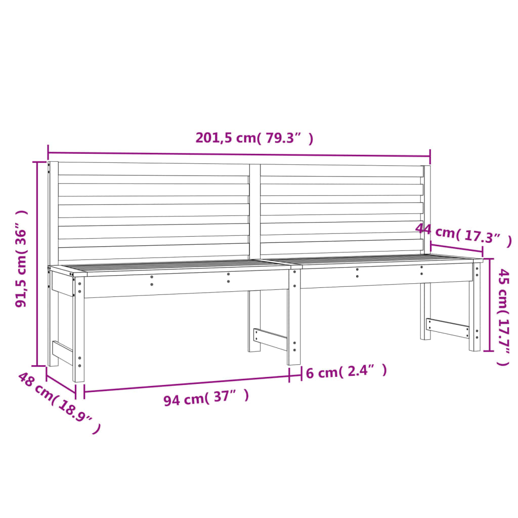 Garden bench white 201.5 cm solid pine