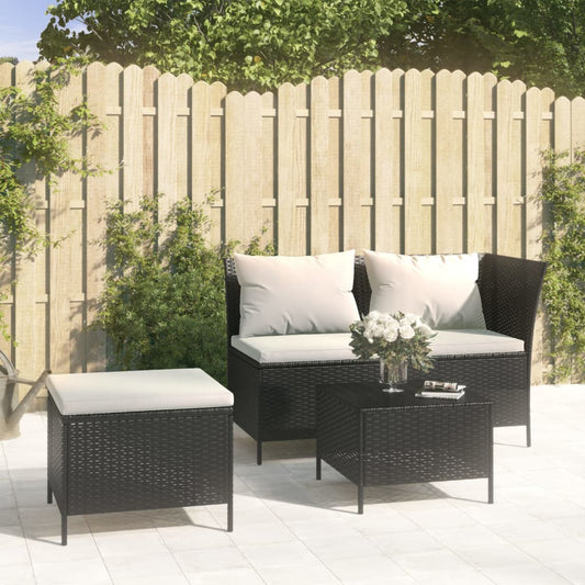 3-piece garden lounge set with cushions black poly rattan
