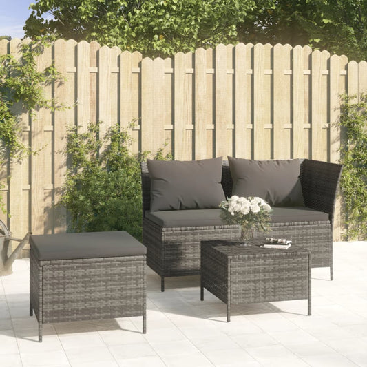 3-piece garden lounge set with cushions grey poly rattan