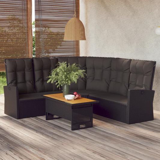 2-piece garden lounge set with cushions black poly rattan