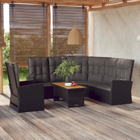 3-piece garden lounge set with cushions black poly rattan