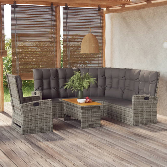 3-piece garden lounge set with cushions grey poly rattan