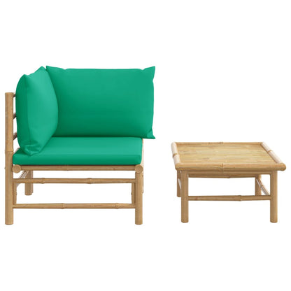 2-piece garden lounge set with green cushions bamboo