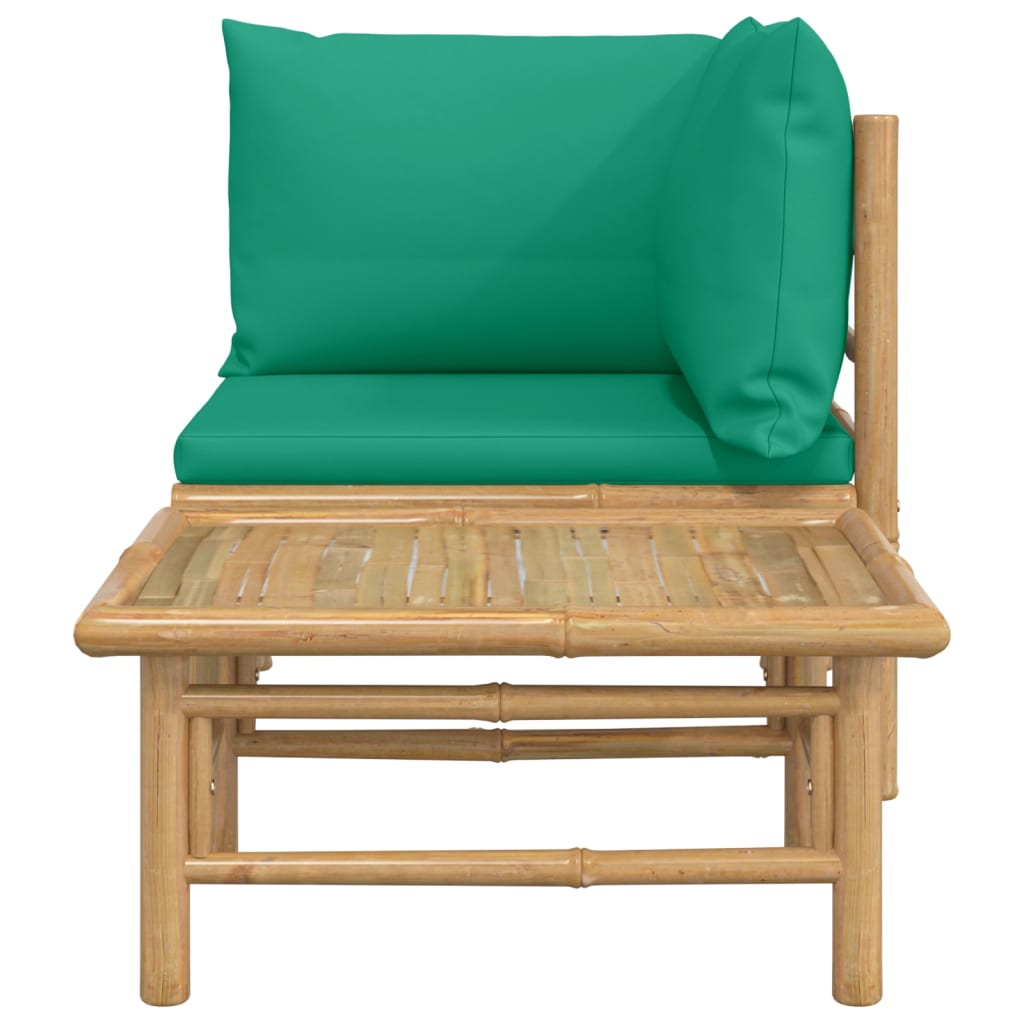 2-piece garden lounge set with green cushions bamboo