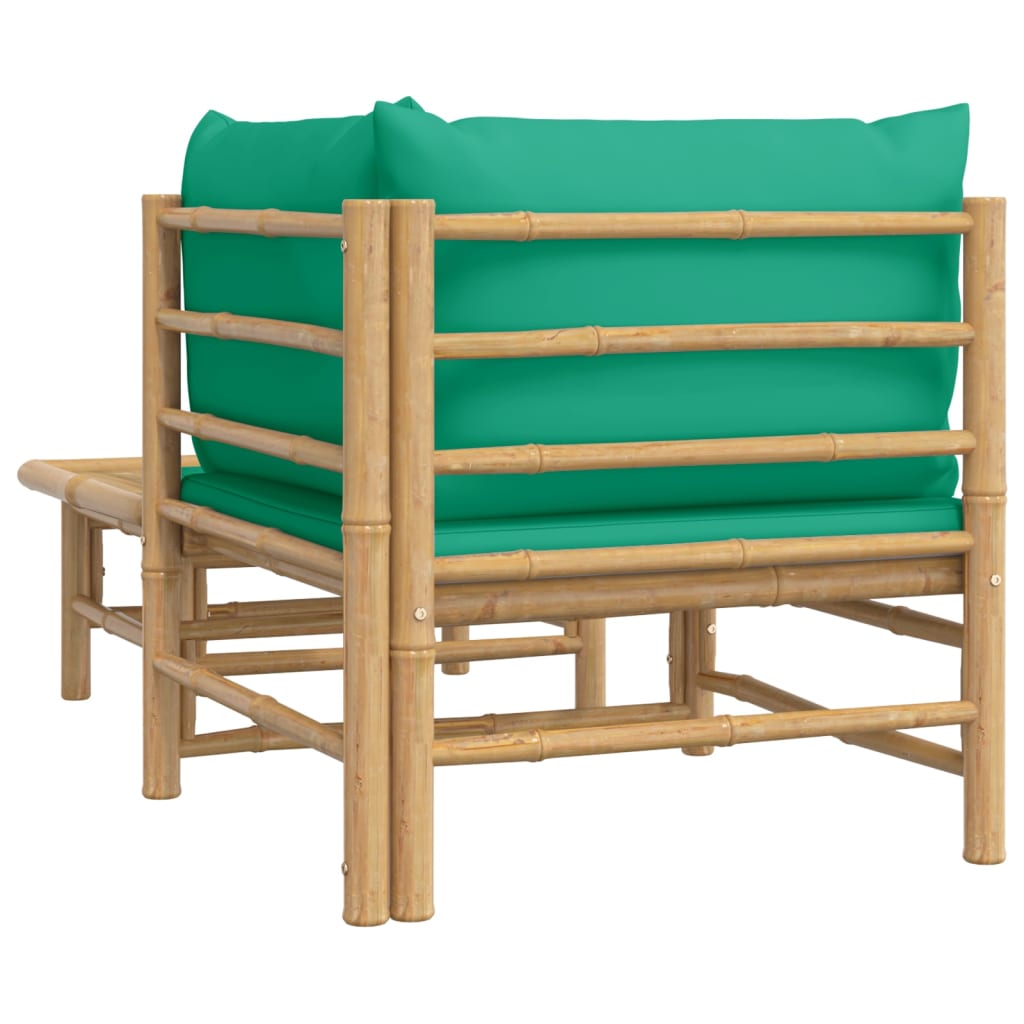 2-piece garden lounge set with green cushions bamboo