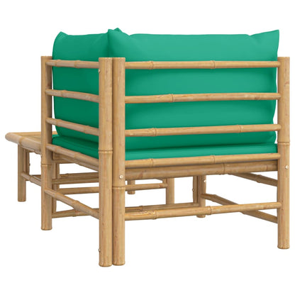 2-piece garden lounge set with green cushions bamboo
