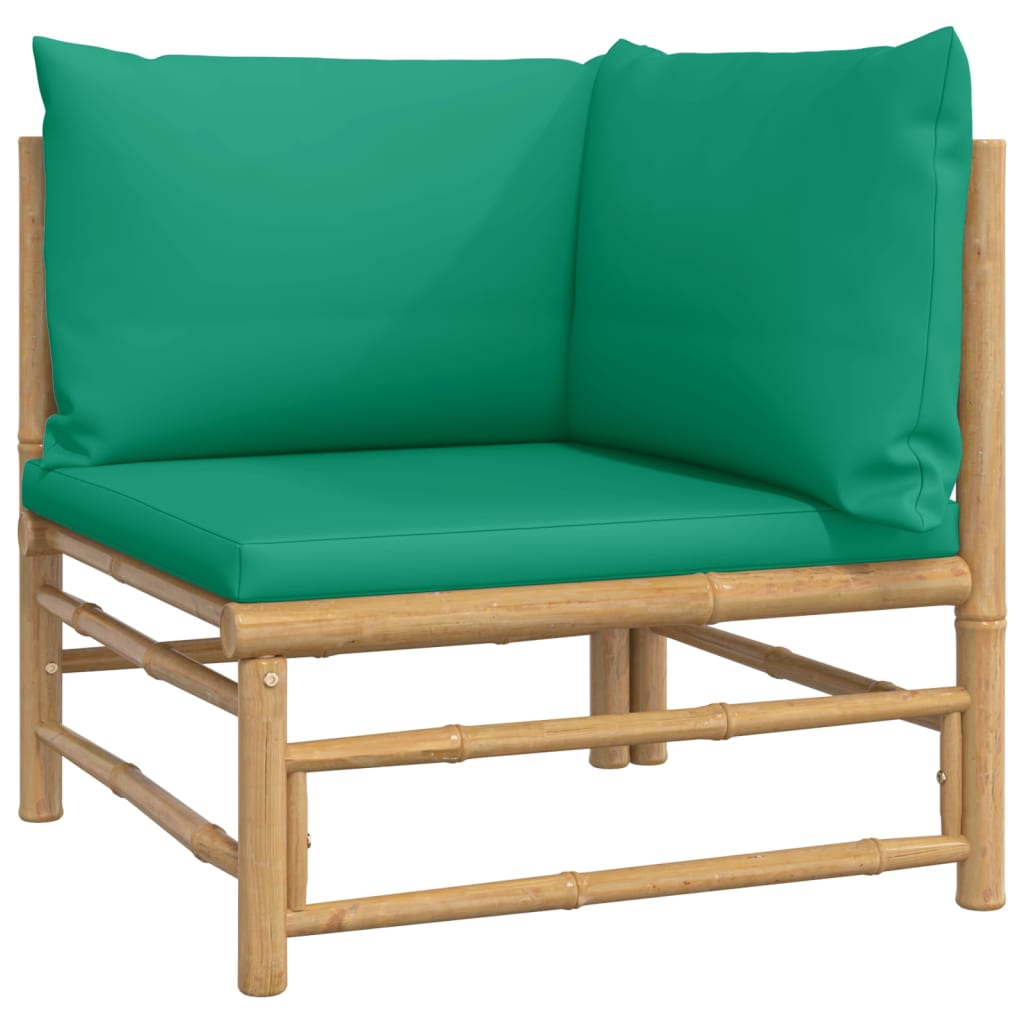 2-piece garden lounge set with green cushions bamboo