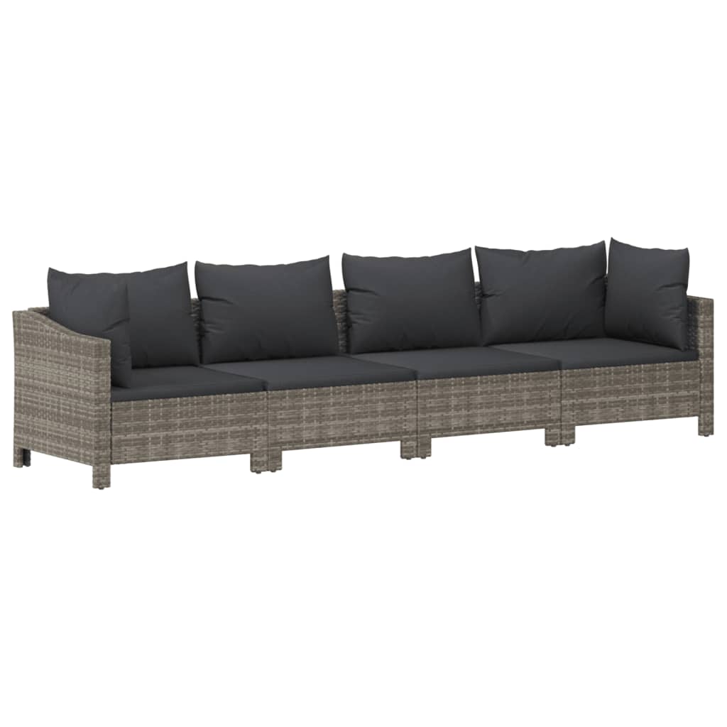4-piece garden lounge set with cushions grey poly rattan