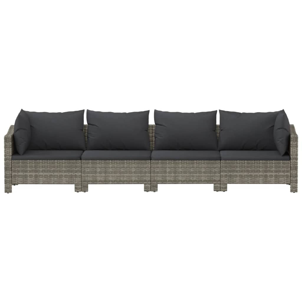 4-piece garden lounge set with cushions grey poly rattan
