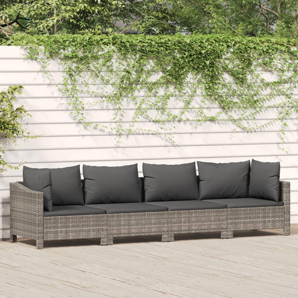 4-piece garden lounge set with cushions grey poly rattan