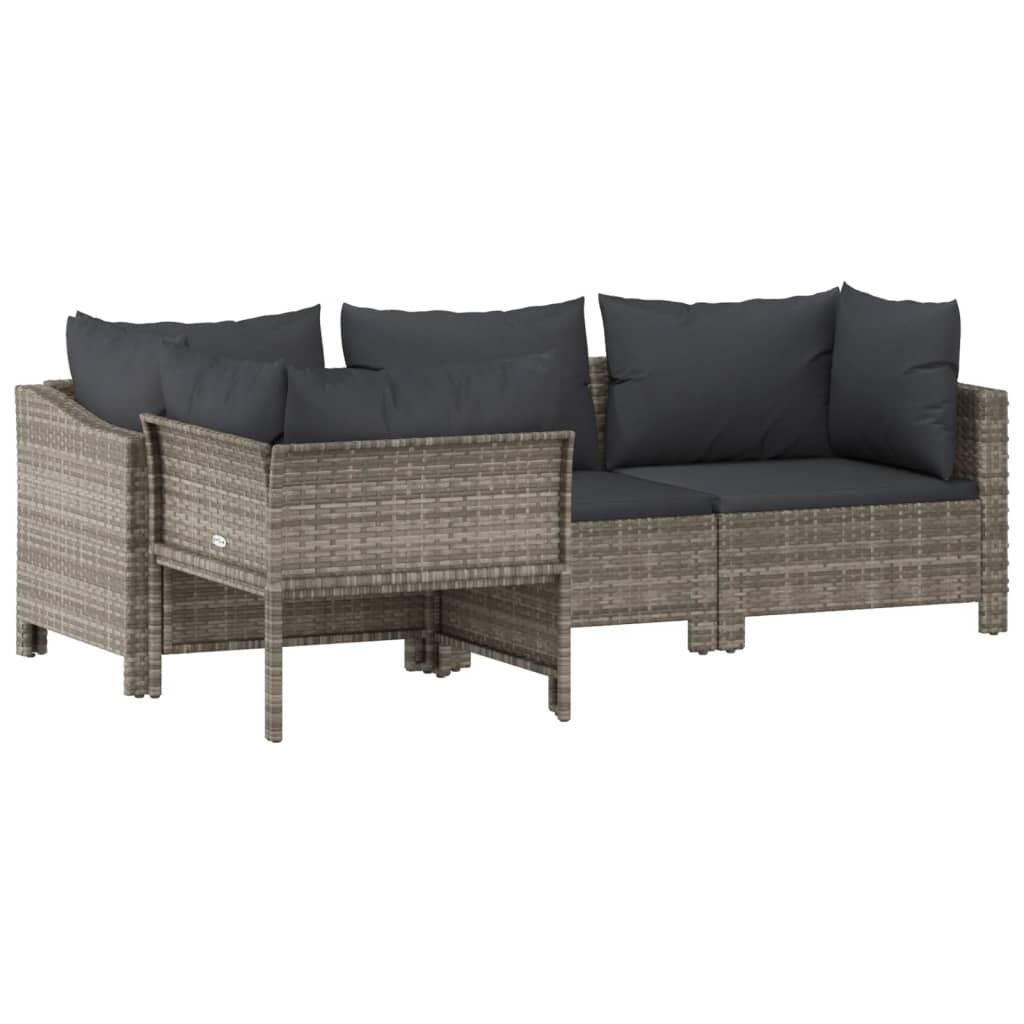 4-piece garden lounge set with cushions grey poly rattan