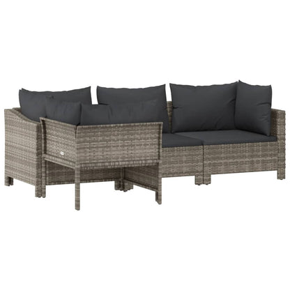 4-piece garden lounge set with cushions grey poly rattan