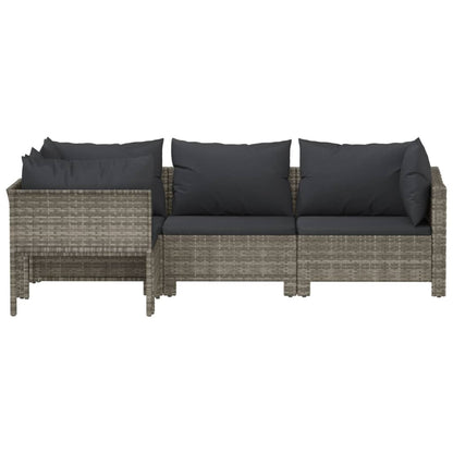 4-piece garden lounge set with cushions grey poly rattan