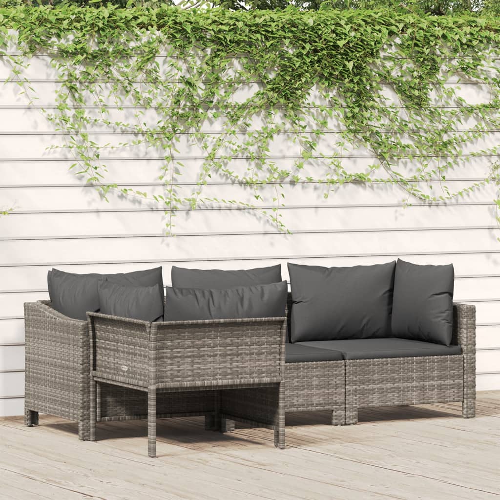 4-piece garden lounge set with cushions grey poly rattan