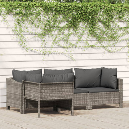 4-piece garden lounge set with cushions grey poly rattan