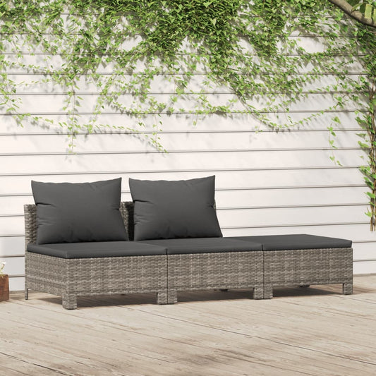 3-piece garden lounge set with cushions grey poly rattan