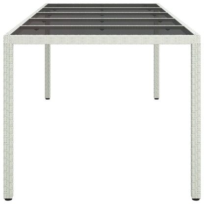 Garden table white 250x100x75 cm poly rattan and tempered glass
