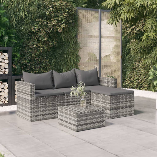 3-piece garden lounge set with cushions grey poly rattan