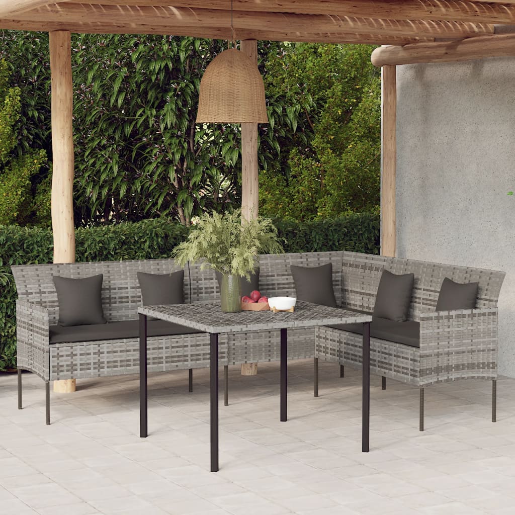 2-piece garden dining set with cushions grey poly rattan