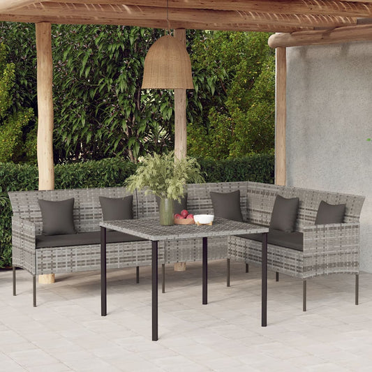 2-piece garden dining set with cushions grey poly rattan