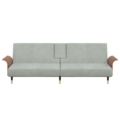 Schlafsofa mit Getränkehaltern Hellgrau Samt