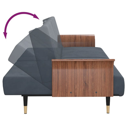 Schlafsofa mit Getränkehaltern Dunkelgrau Samt