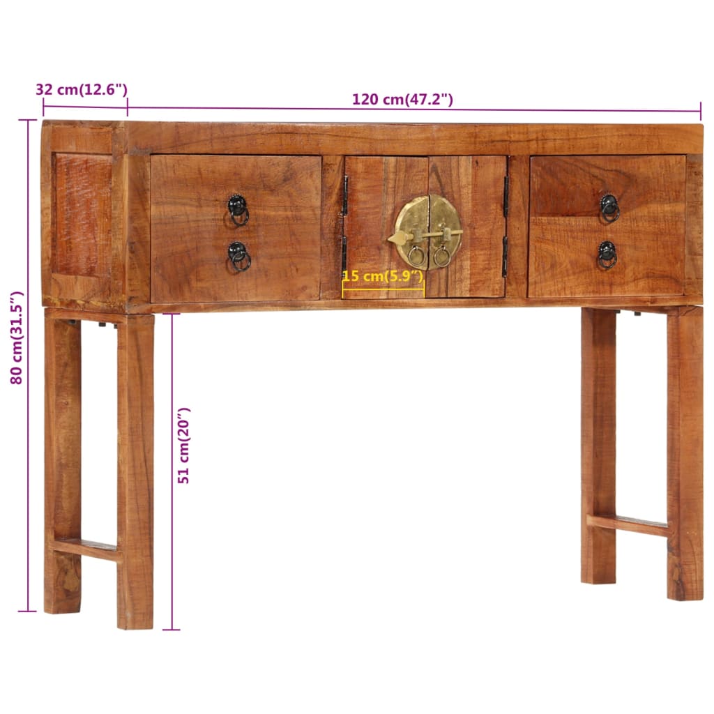 Console table 120x32x80 cm rough solid acacia wood