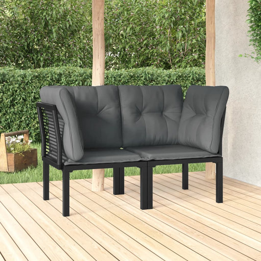 Garden Corner Chairs with Cushions 2 pcs. Black &amp; Grey Poly Rattan