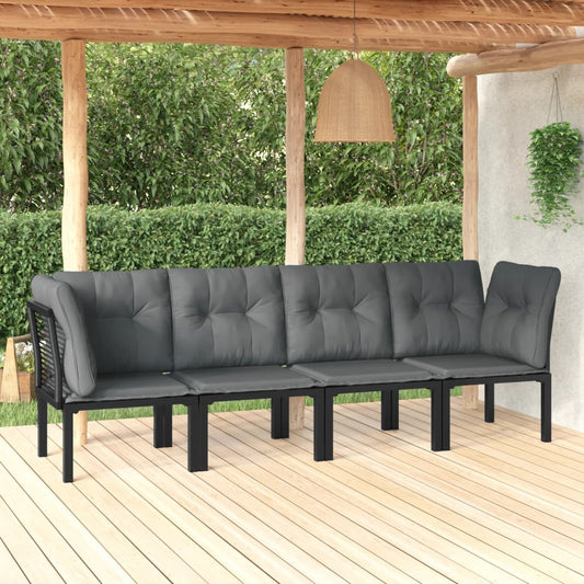 4-piece garden lounge set black and grey poly rattan