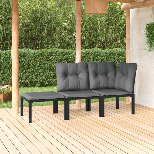 3-piece garden lounge set black and grey poly rattan