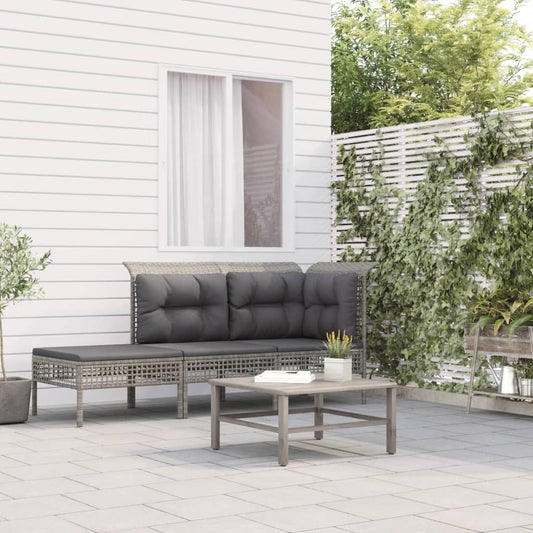 3-piece garden lounge set with cushions grey poly rattan