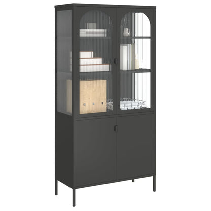 Highboard Schwarz 90x40x180 cm Glas und Stahl