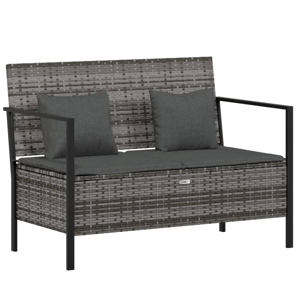 Garden bench 2-seater with cushion grey poly rattan