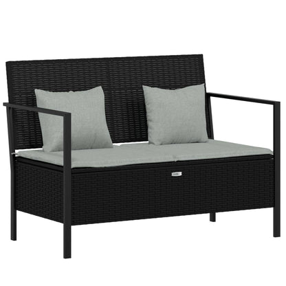 Garden bench 2-seater with cushions black poly rattan