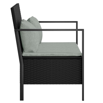 Garden bench 2-seater with cushions black poly rattan