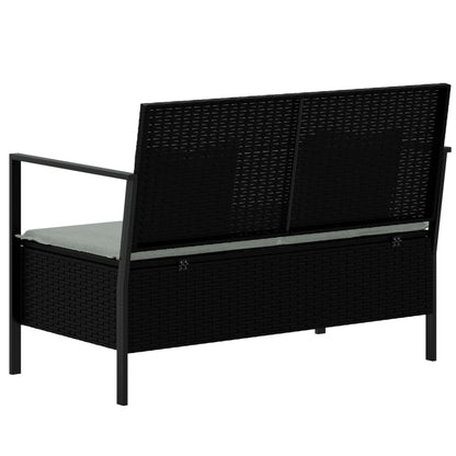 Garden bench 2-seater with cushions black poly rattan