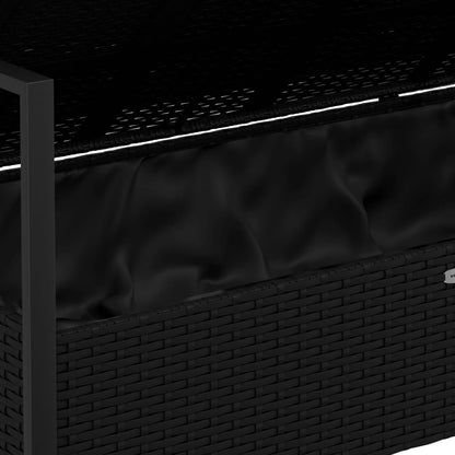 Garden bench 2-seater with cushions black poly rattan