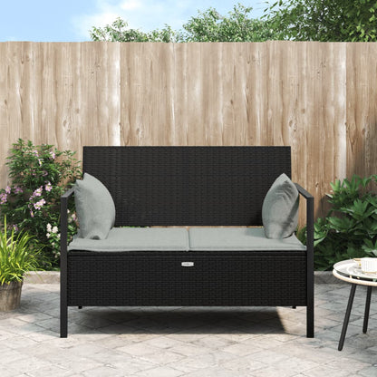 Garden bench 2-seater with cushions black poly rattan