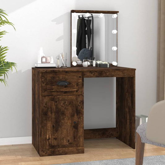 Dressing table with LEDs smoked oak 90x50x132,5 cm wood material