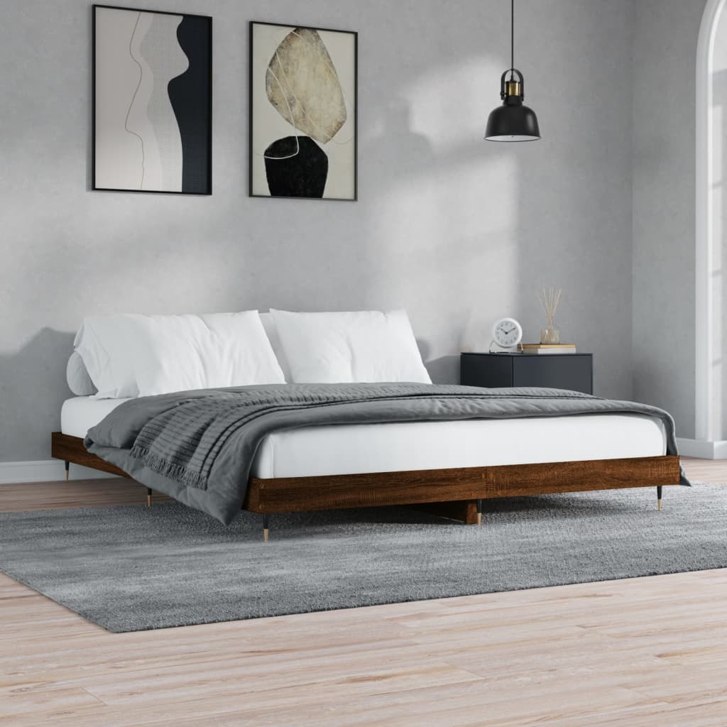 Bed frame brown oak look 160x200 cm wood material