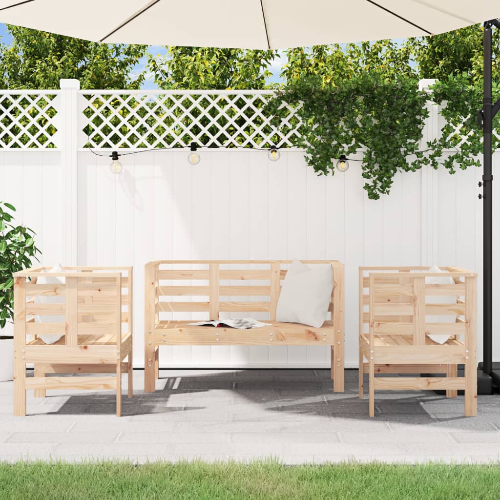 3-piece garden lounge set solid pine