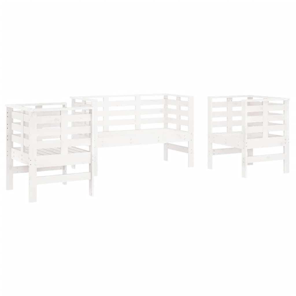 3-piece garden lounge set white solid pine