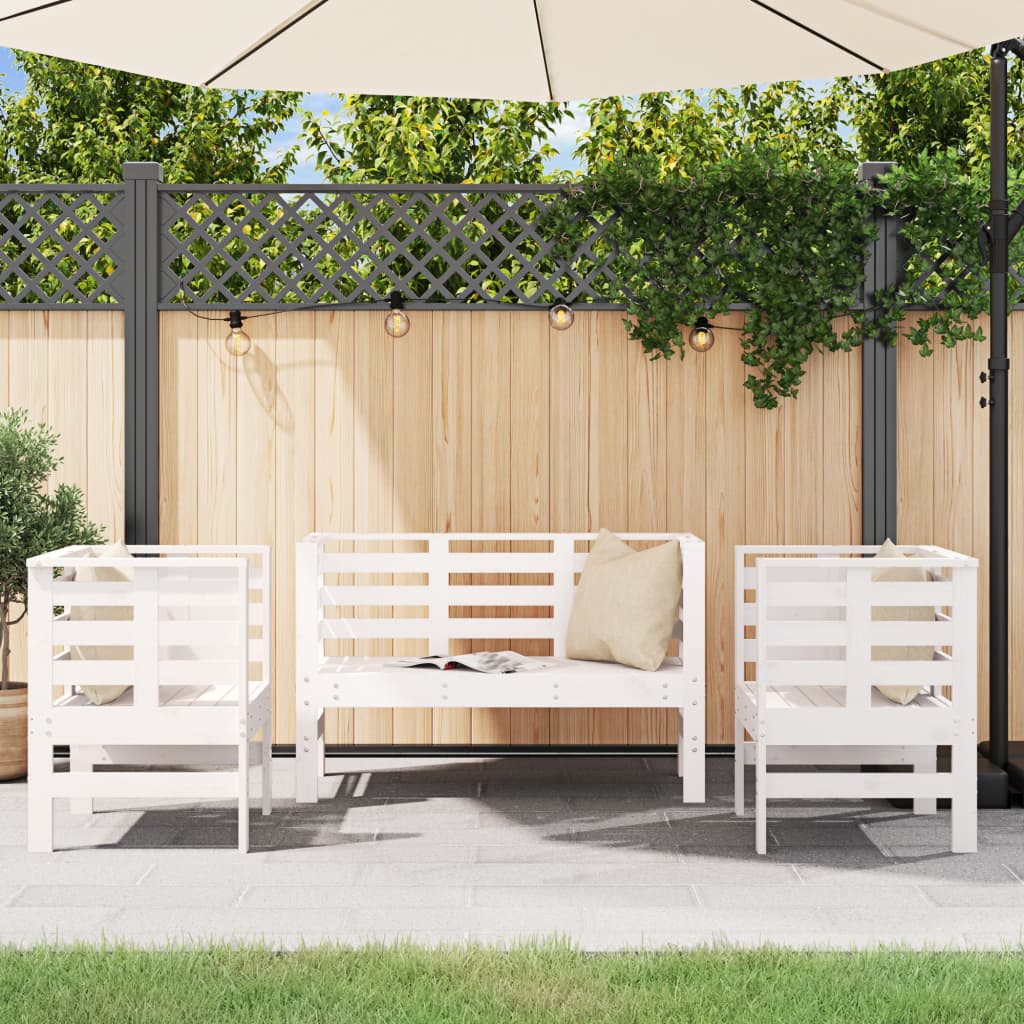3-piece garden lounge set white solid pine