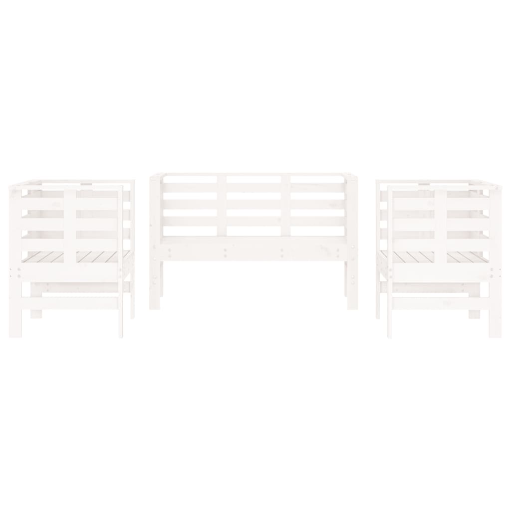3-piece garden lounge set white solid pine
