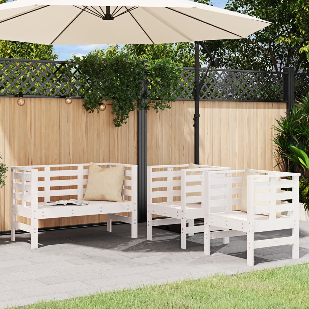 3-piece garden lounge set white solid pine