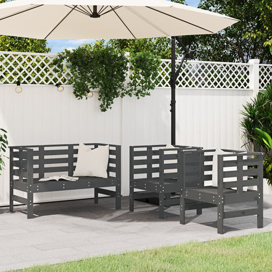 3-piece garden lounge set grey solid pine