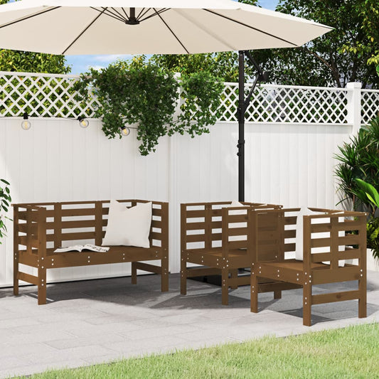 3-piece garden lounge set honey brown solid pine