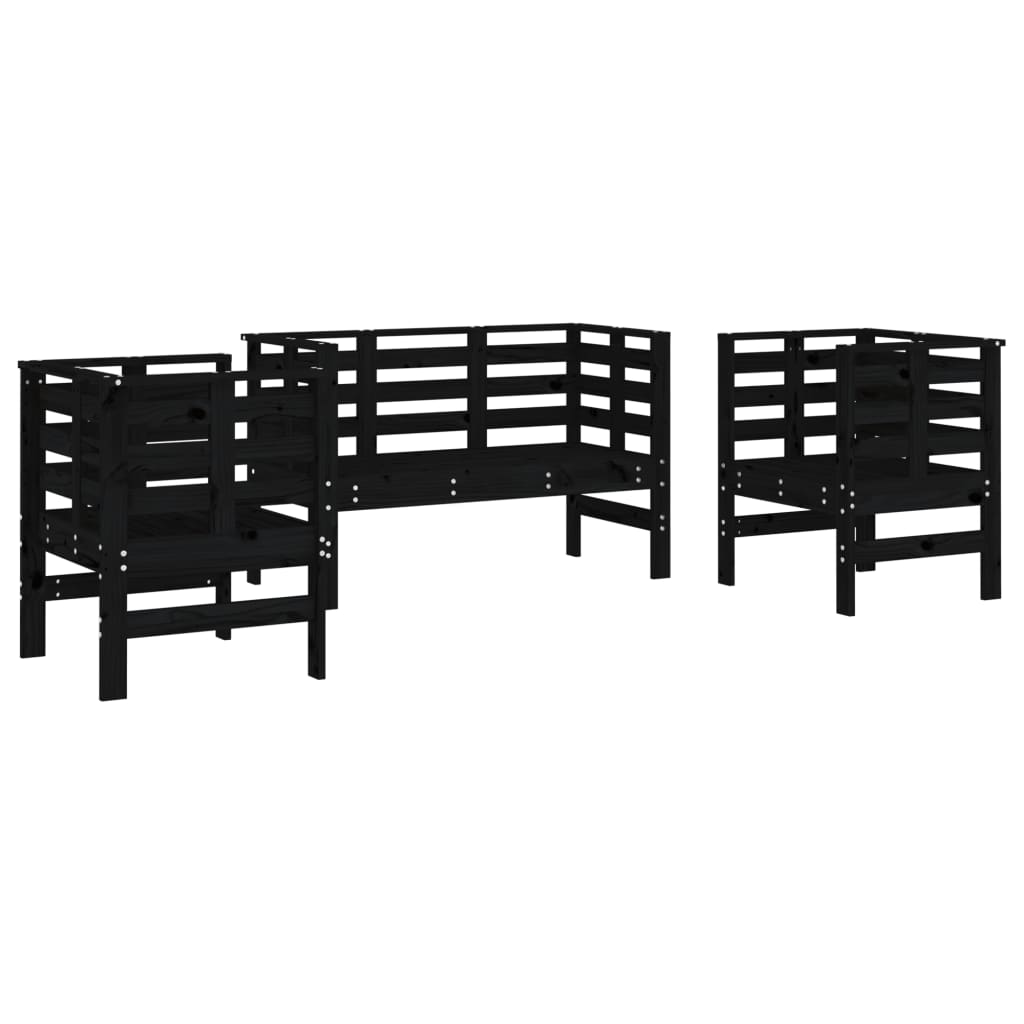 3-piece garden lounge set black solid pine