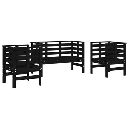 3-piece garden lounge set black solid pine
